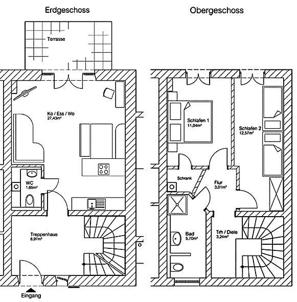 Grundriss Erd- und Obergeschoß